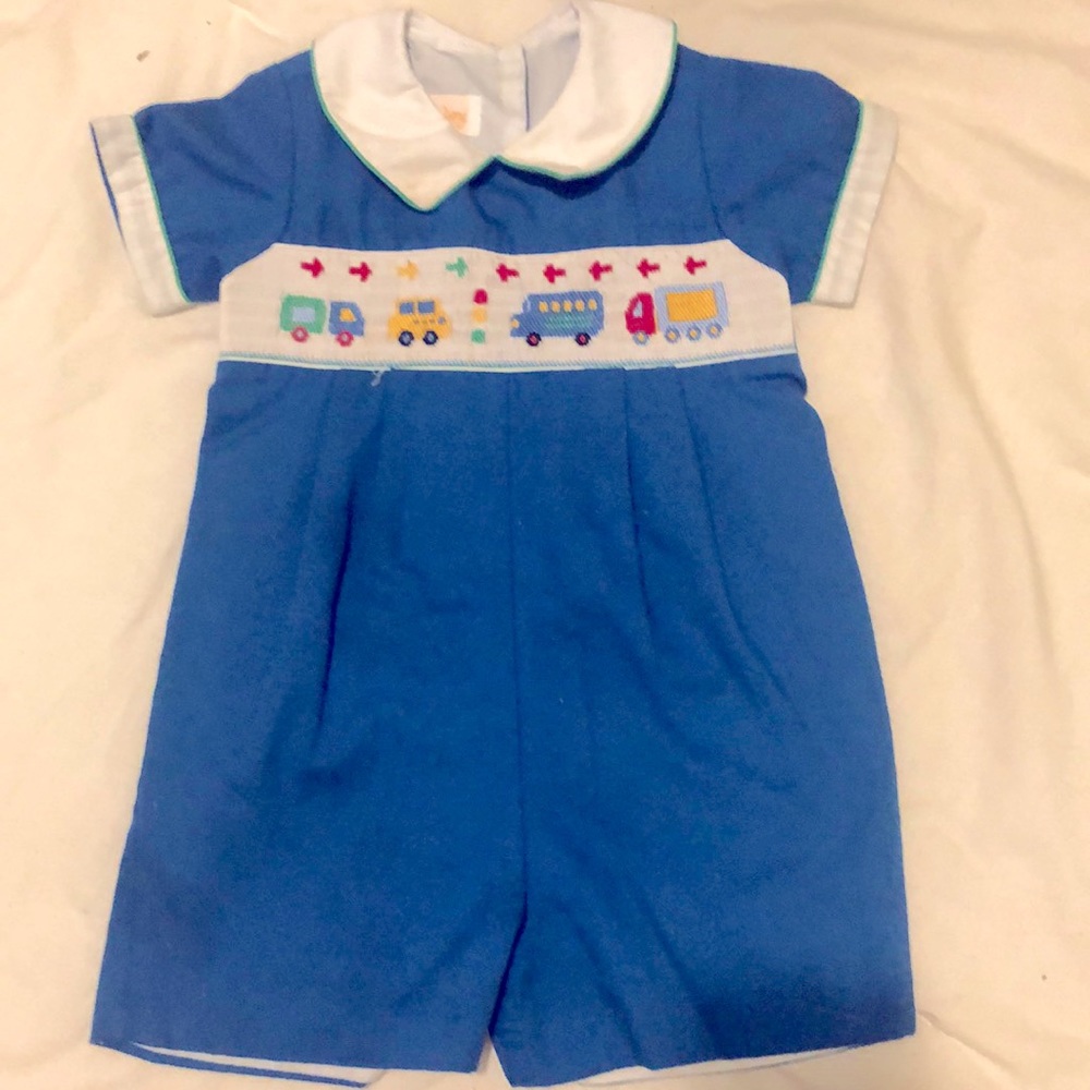 Smocked short, all The color is royal  blue the smocking is transportation